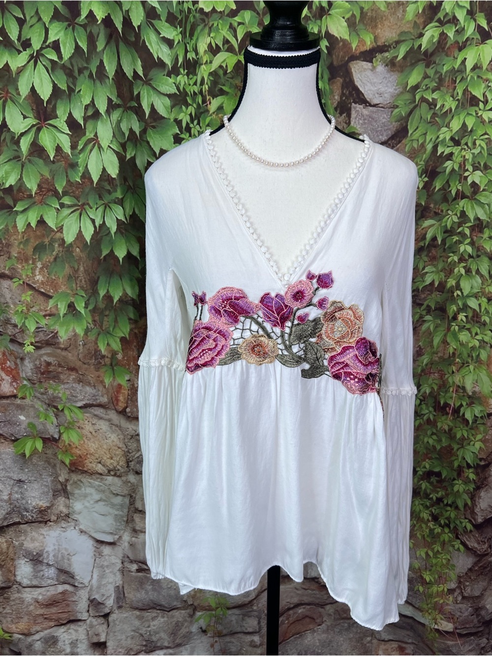 MAX STUDIO White Bohemian Embroidered Blouse, S - Picture 2 of 13